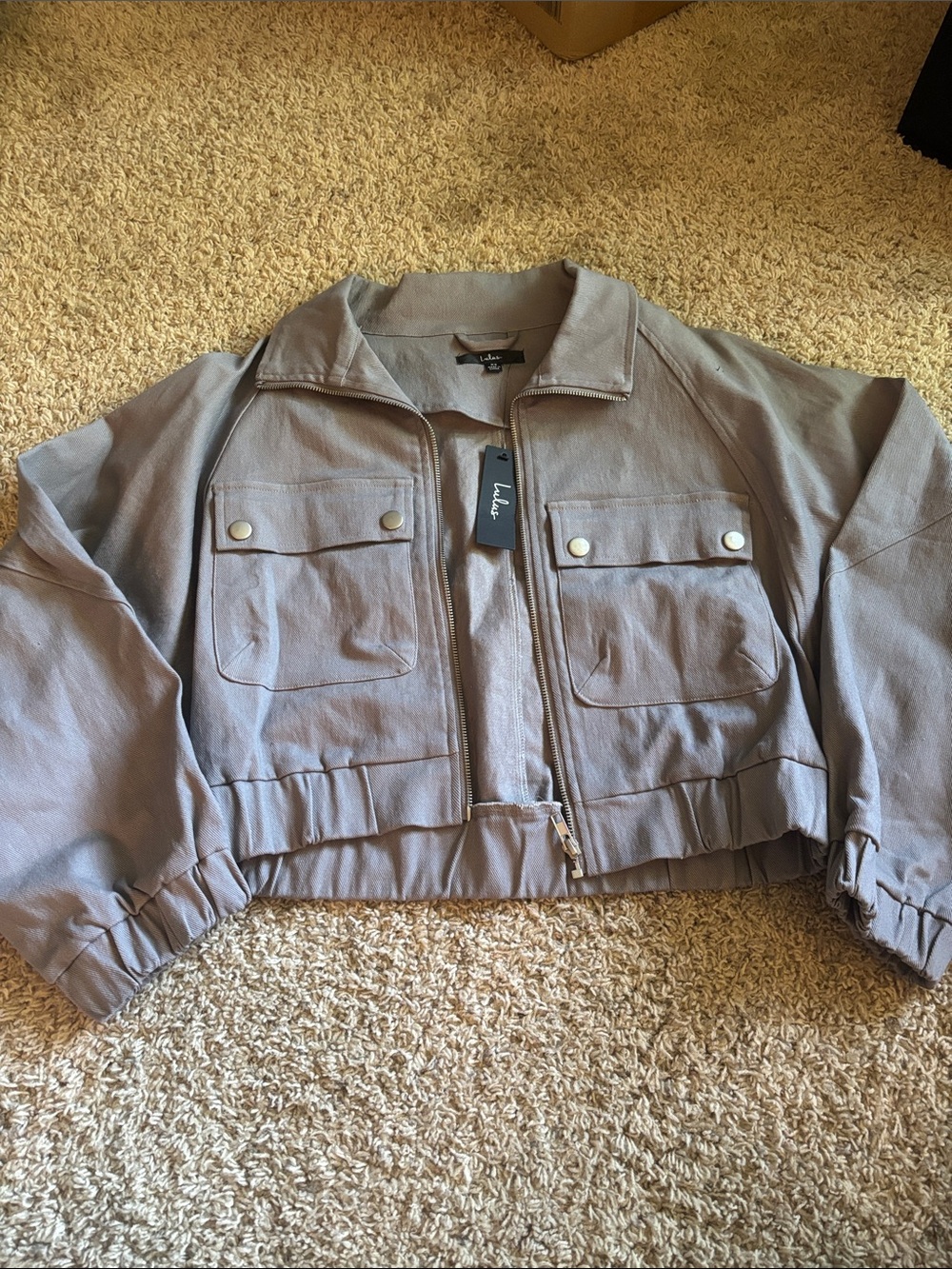 Lulu's Cropped Utility Jacket in Gray/Purple
